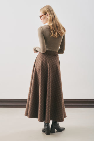 Checked Flared Skirt Brown