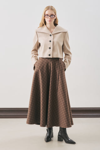 Checked Flared Skirt Brown
