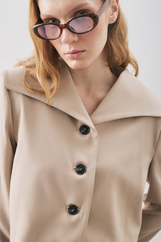 Loren Wide-Collar Short Jacket Beige