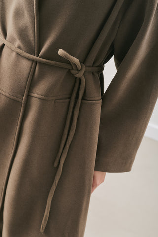 Soft Wool Coat With Scarf Khaki