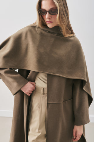 Soft Wool Coat With Scarf Khaki