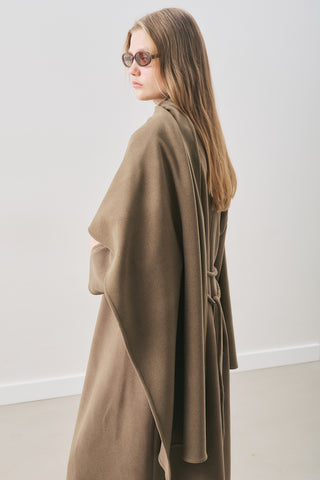 Soft Wool Coat With Scarf Khaki