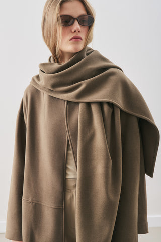 Soft Wool Coat With Scarf Khaki