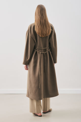 Soft Wool Coat With Scarf Khaki