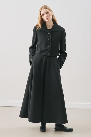 Loren Wide-Collar Short Jacket Black