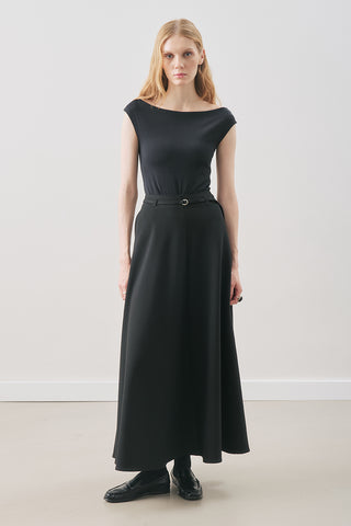 Belted Flared Skirt Black