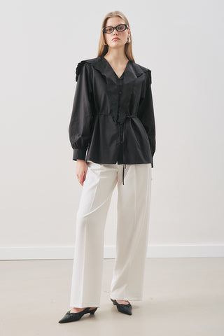 Embroidered Wide-Collar Shirt Black