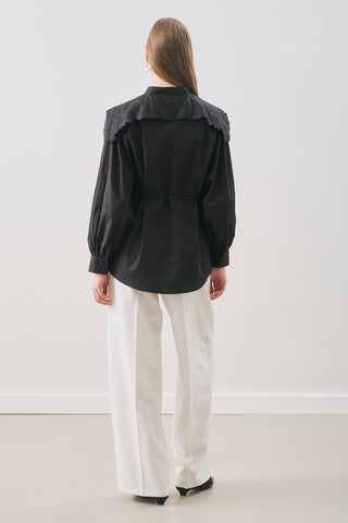 Embroidered Wide-Collar Shirt Black