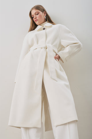 Premium Wool Long Coat Ecru