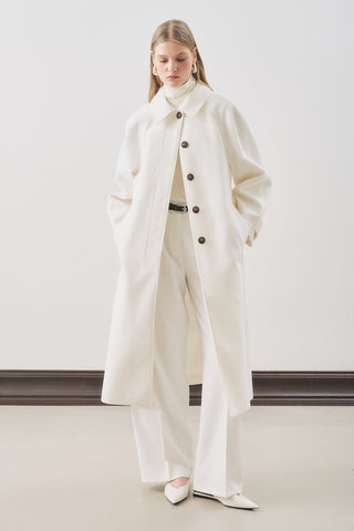 Premium Wool Long Coat Ecru