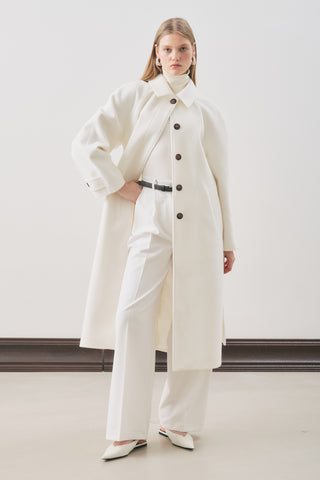 Premium Wool Long Coat Ecru
