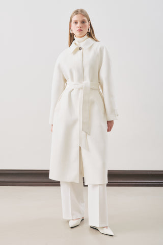 Premium Wool Long Coat Ecru
