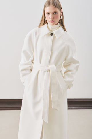 Premium Wool Long Coat Ecru