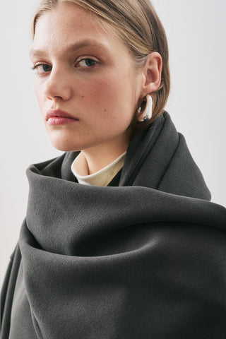Soft Wool Coat With Scarf Smoky Black