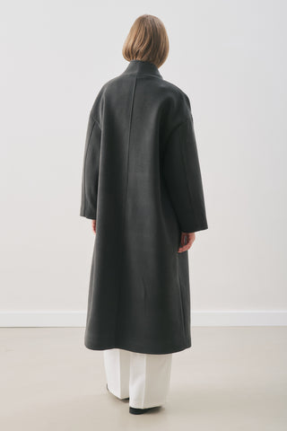 Soft Wool Coat With Scarf Smoky Black