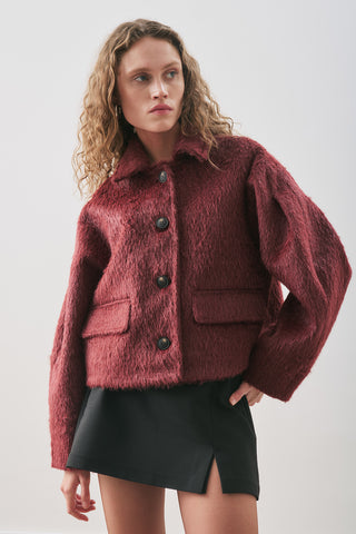 Bouclé Short Coat Burgundy
