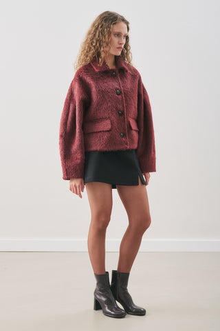 Bouclé Short Coat Burgundy