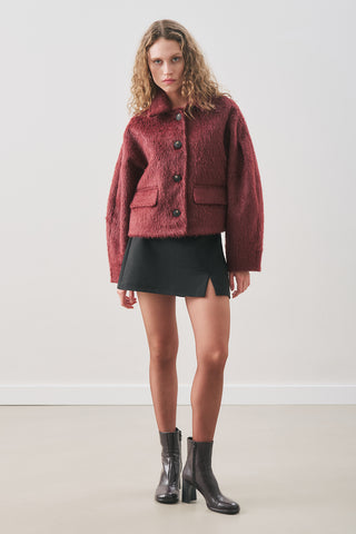 Bouclé Short Coat Burgundy