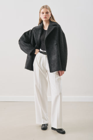 Bouclé Double-Breasted Coat Black