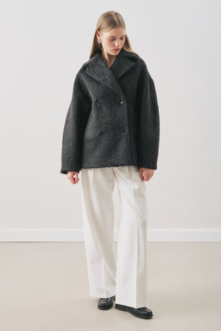 Bouclé Double-Breasted Coat Black