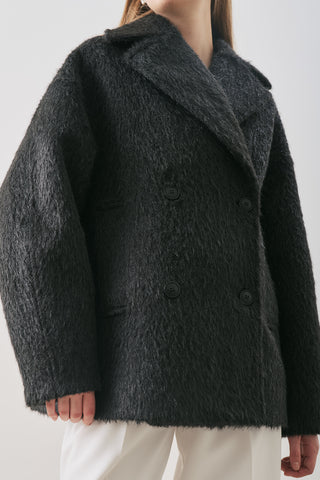 Bouclé Double-Breasted Coat Black