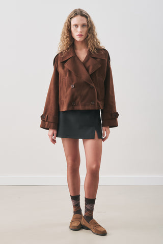 Suede Trench Jacket Brown