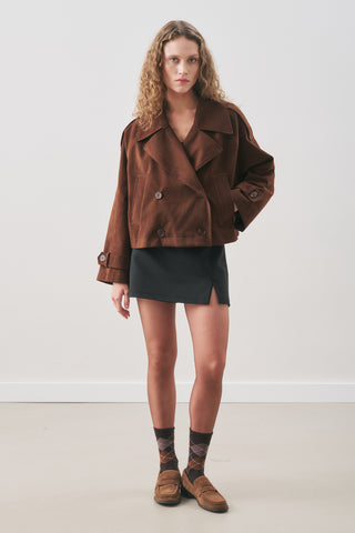 Suede Trench Jacket Brown