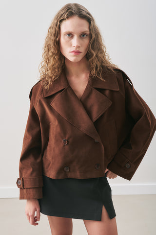 Suede Trench Jacket Brown