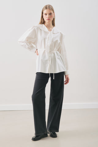 Embroidered Wide-Collar Shirt Ecru