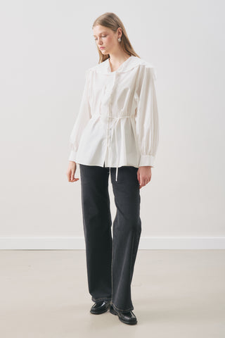 Embroidered Wide-Collar Shirt Ecru
