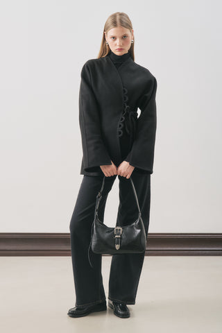 Aroa Tie-Detail Wool Coat Black