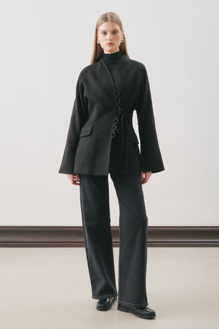 Aroa Tie-Detail Wool Coat Black