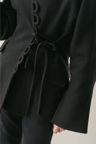 Aroa Tie-Detail Wool Coat Black