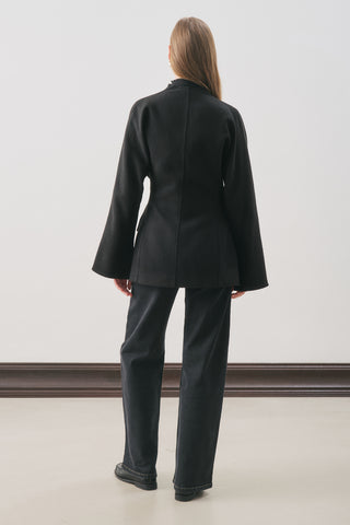 Aroa Tie-Detail Wool Coat Black