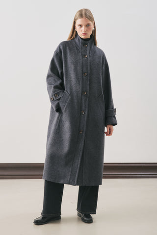 Rai Oversized Wool Coat Navy Blue