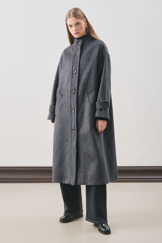 Rai Oversized Wool Coat Navy Blue