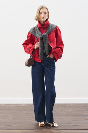 Wide Leg Denim Trousers With Stitch Detail Indigo