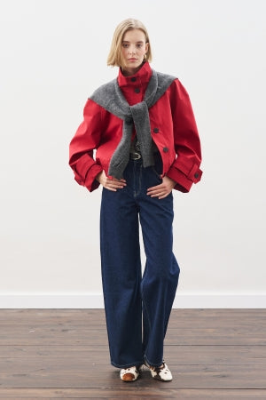 Wide Leg Denim Trousers With Stitch Detail Indigo