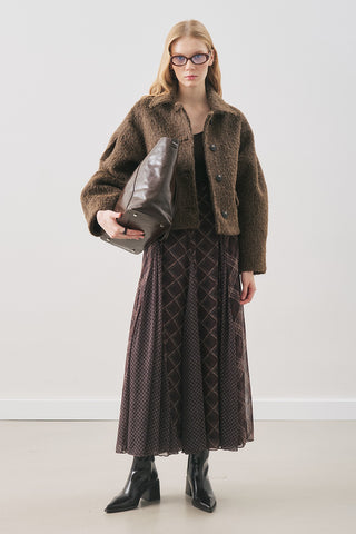 Checked Chiffon Skirt Brown