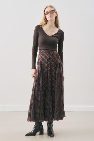 Checked Chiffon Skirt Brown