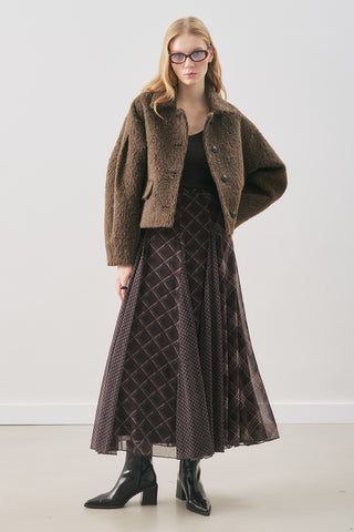 Checked Chiffon Skirt Brown