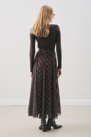 Checked Chiffon Skirt Brown