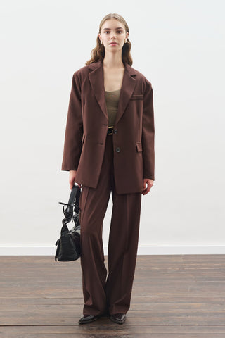 Long Straight Trousers Dark Brown