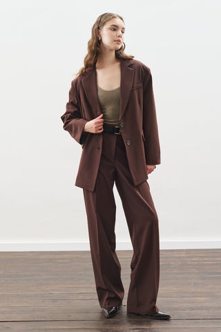 Long Straight Trousers Dark Brown