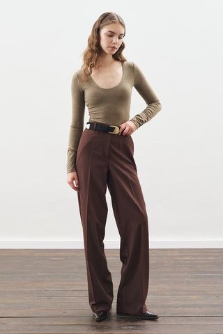 Long Straight Trousers Dark Brown