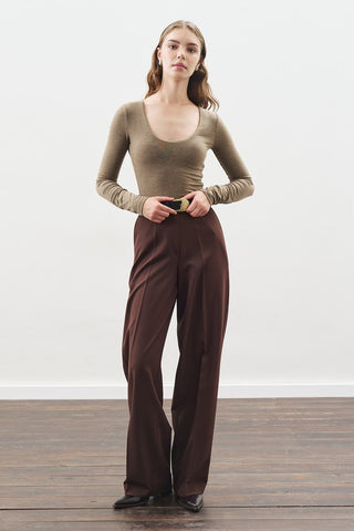 Long Straight Trousers Dark Brown