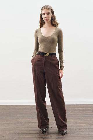 Long Straight Trousers Dark Brown