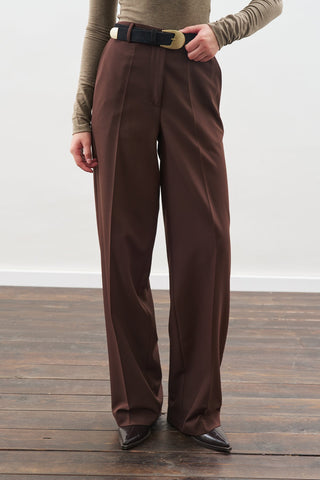 Long Straight Trousers Dark Brown
