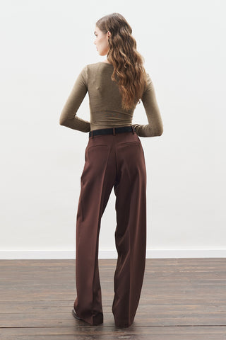 Long Straight Trousers Dark Brown
