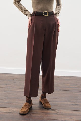 Pleated Straight Trousers Dark Brown